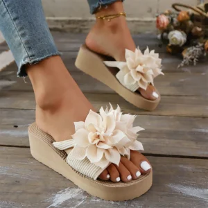 Flower Decor Wedges Sandals Women Plus Size Thick