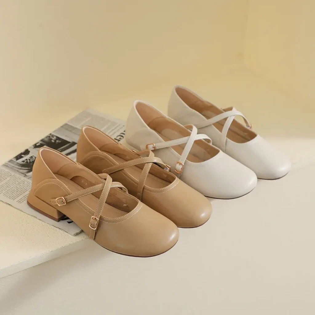 French Vintage Thick Heel Mary Jane Shoes Women