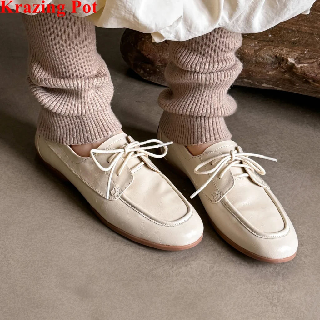 Genuine Leather Loafers Round Toe Low Heels Spring