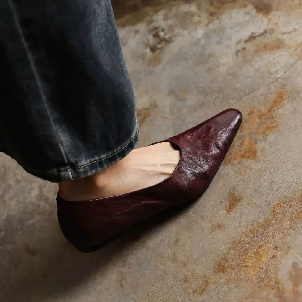 Genuine Leather Women Pumps Square Toe Sheepskin Hidden
