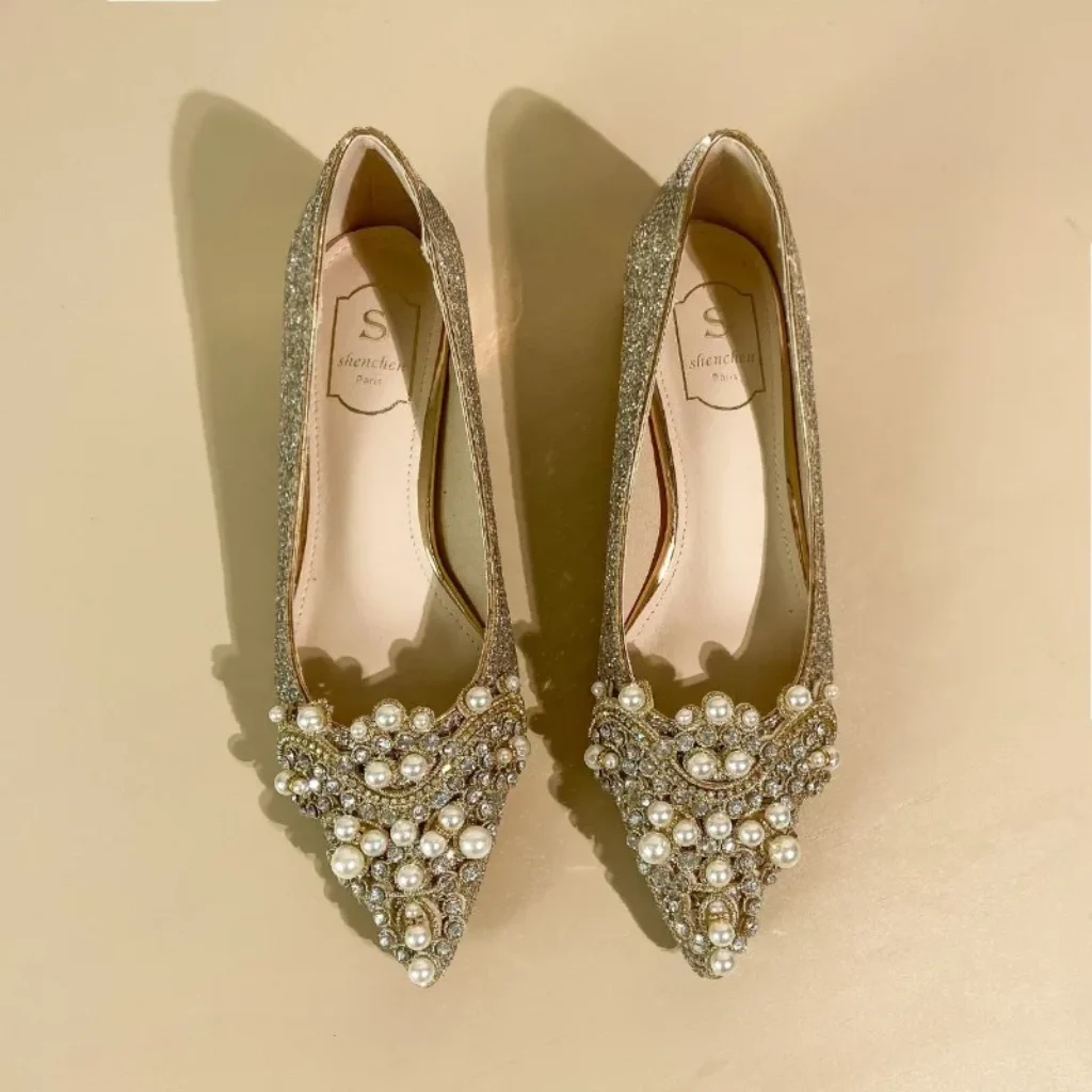 High-end Rhinestone Block Heel Single Shoes Fashion Pointed