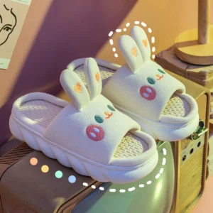 Home Linen Slipper Women Cute Bunny Clouds Flip