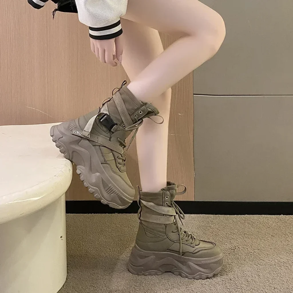 Fashion Women Chunky Platform Motorcycle Boots White Lace