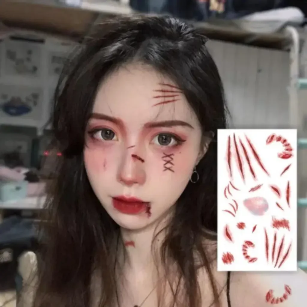 Sale 6 Sheets Halloween 3D Fake Scar Tattoos
