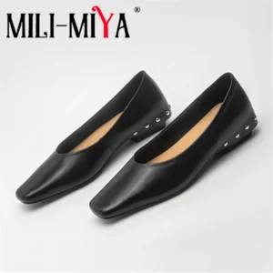 MILI-MIYA Women’s Square-Toe Full Genuine Leather Retro Casual