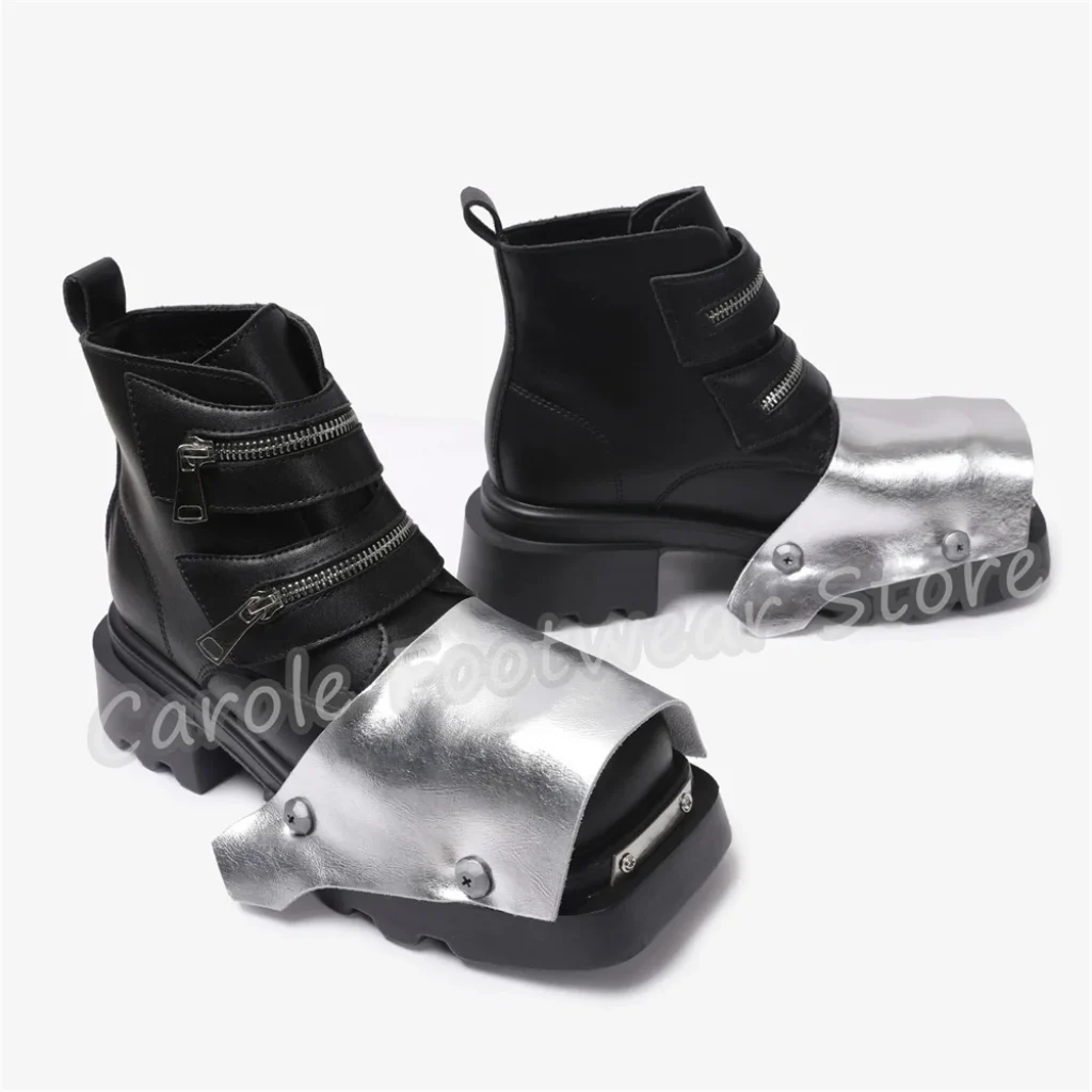 Mixed Color Leather Splicing High Top Male Boots