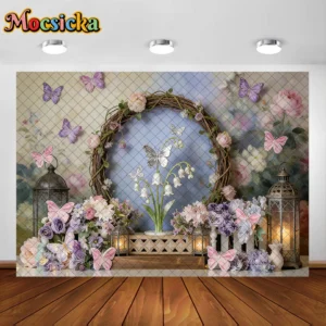Mocsicka Photography Backdrop Purple Butterfly Wreath Decoration Baby