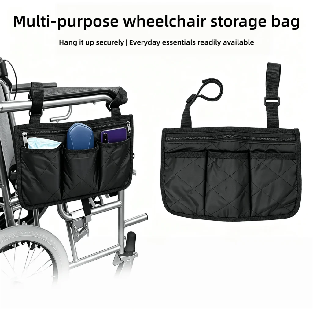 Multi-Pocket Wheelchair Side Storage Bag Armrest Organizer Pouch