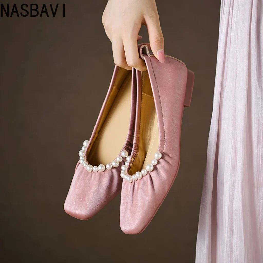 NASBAVI Soft Bottom Low Heel Women’s Shoes Leather