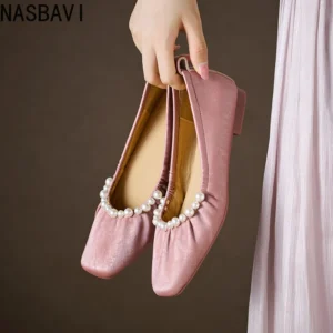 NASBAVI Soft Bottom Low Heel Women’s Shoes Leather