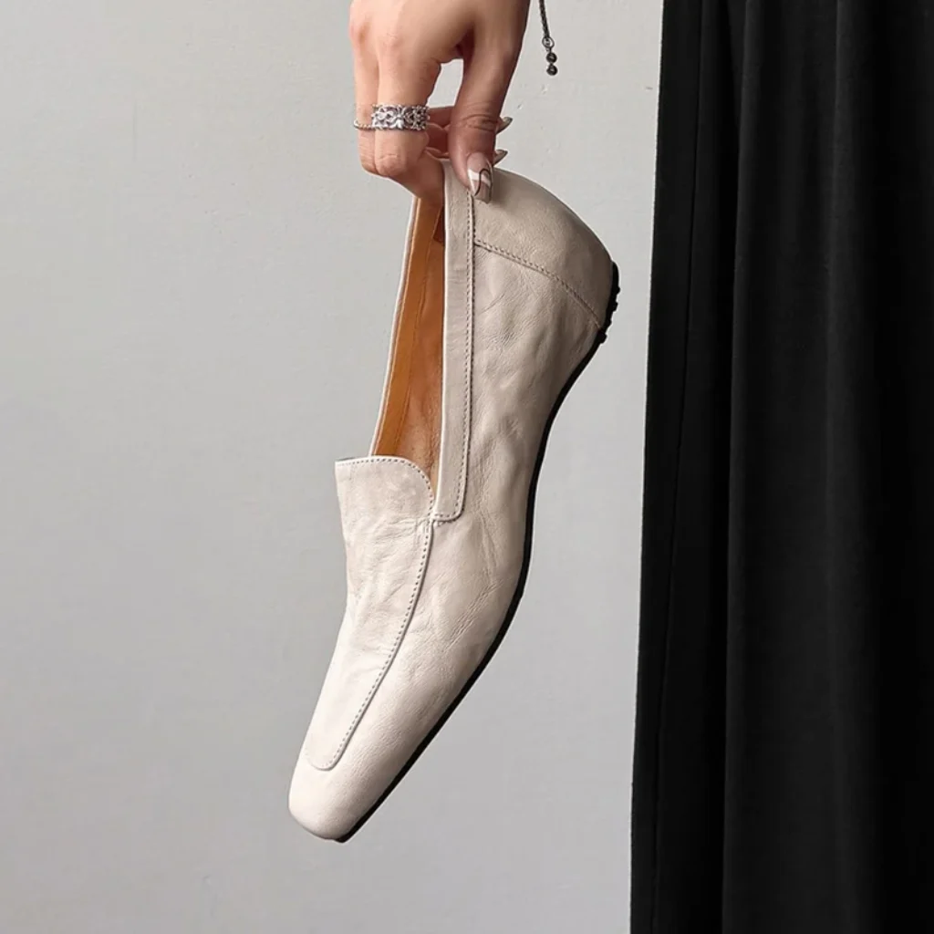 Autumn/Spring Women Loafers Genuine Leather Shoes Women Square