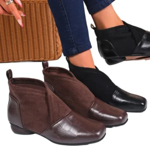 Booties Autumn Square Toe Spliced Suede Rear Zip