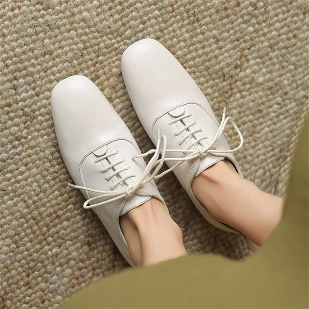 Genuine Leather Lace Loafers Spring/Autumn Round Toe Low