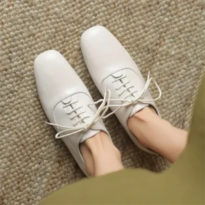 Genuine Leather Lace Loafers Spring/Autumn Round Toe Low