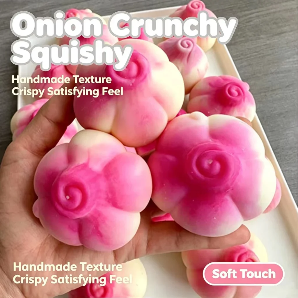 Onion Shaped Squishy Crunch Squeeze Toy, Round Block