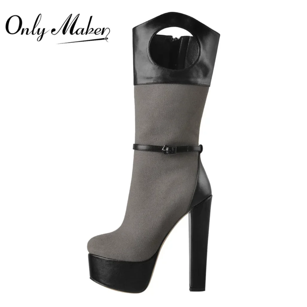 Onlymaker Winter Mid-Calf Boots Platform Matte Black PU
