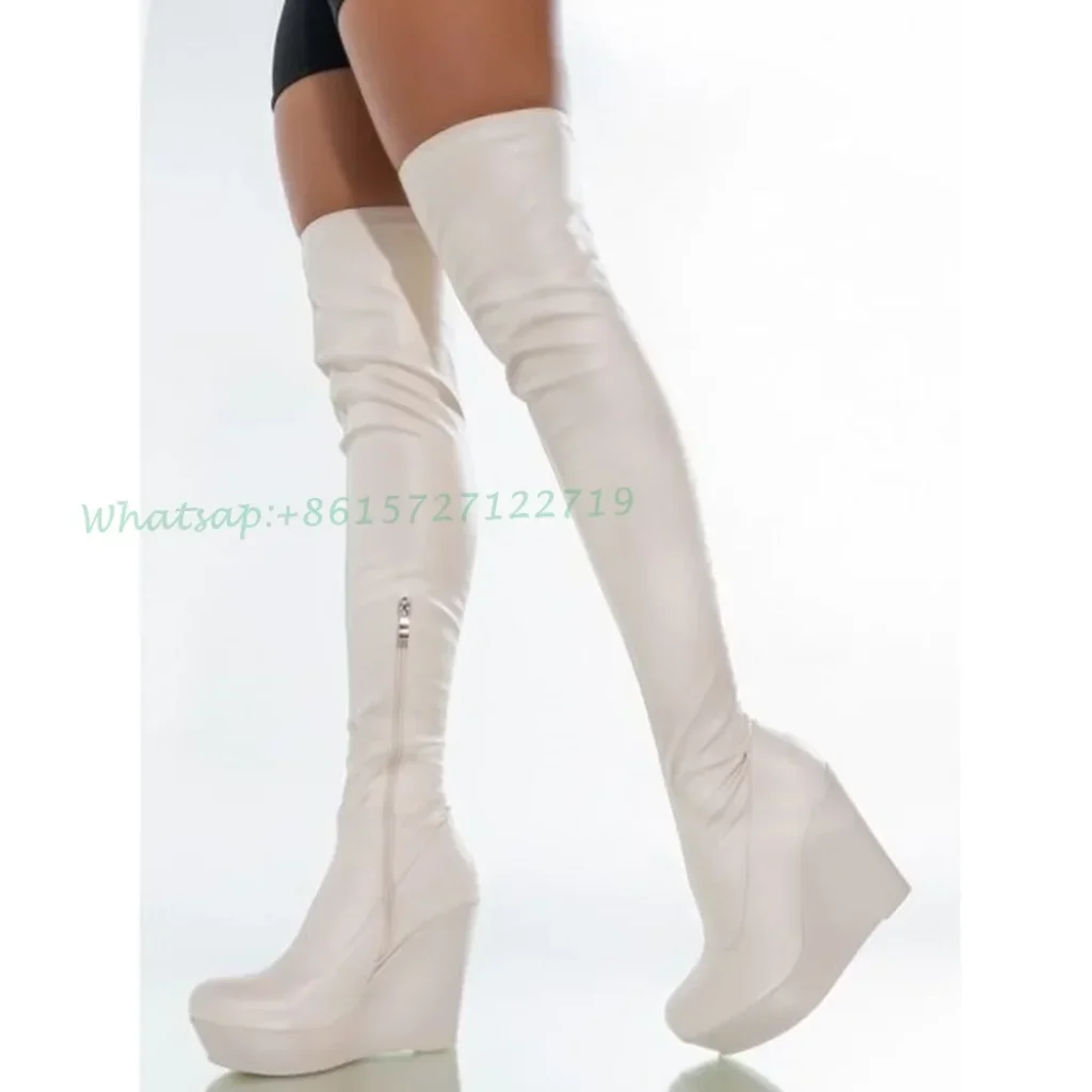 Platform Wedge Over Knee High Boots Chic Round