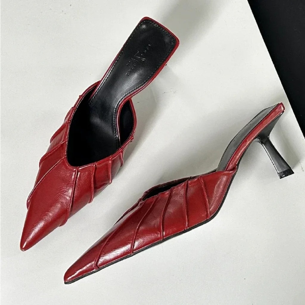 Pleated Pointed Toe Slippers Women Elegant Fashion Slingback