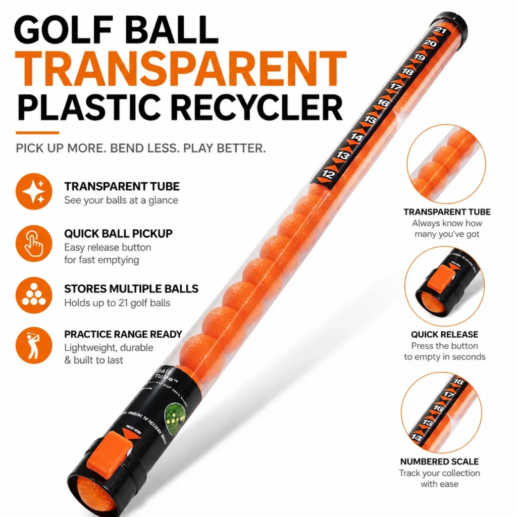 Portable Transparent Plastic Golf Ball Retriever Tube Lightweight