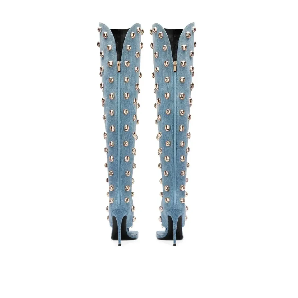 Punk Style Rivets Over-The-Knee Square Toe Summer Women