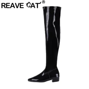 REAVE CAT Women Thigh High Patent Leather Side