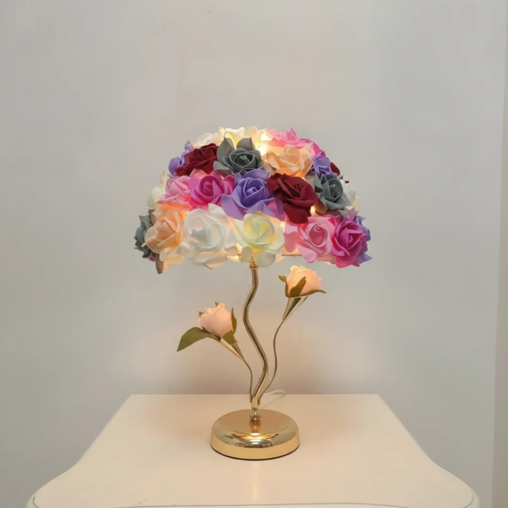 Rose Lamp Decorative Floral Table Lamp Multicolor Gold-Tone