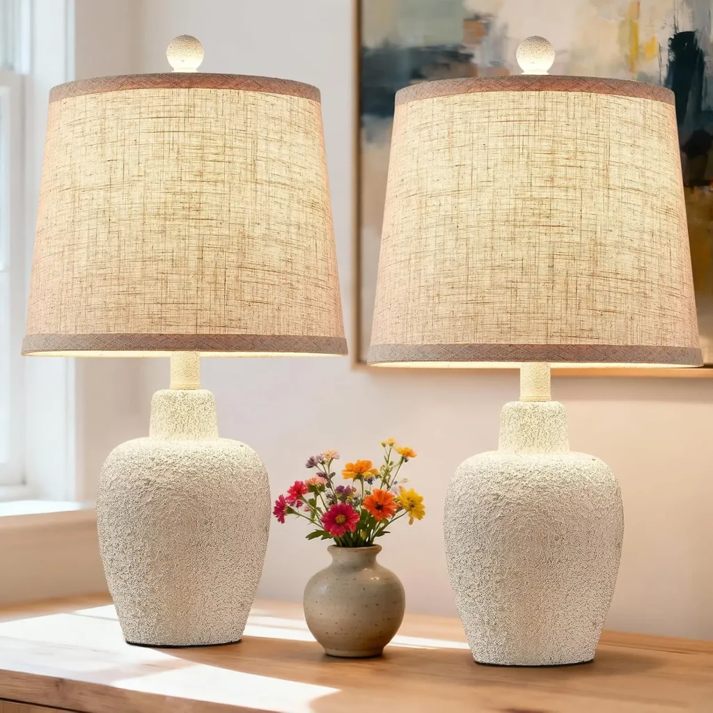 Farmhouse Table Lamps, 21″ Rustic Jar-Shaped Bedside Lamps