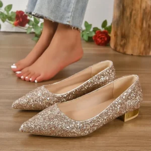 Silver Low Heels Pumps Women Spring Autumn Shiny
