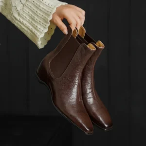 Size 34-40 Genuine Leather Square Toe Mid Heel