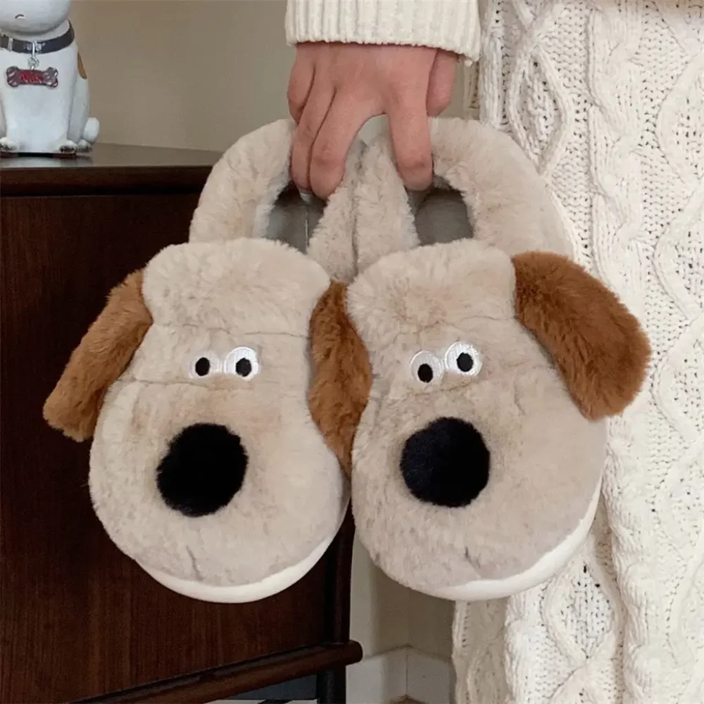 Size36-45 Hug Dog Slippers Girls Fluffy Warm Slide