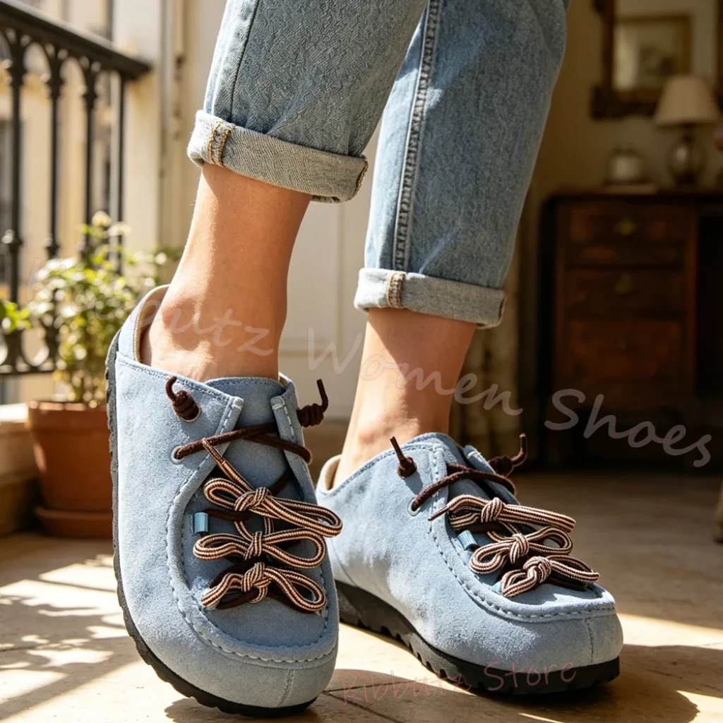 Slip-On Slippers Bohemian Crisscross Straps Suede Leather Soft