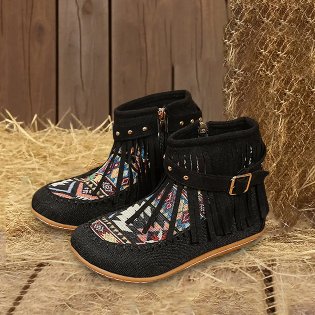 Women Bohemian Shoes Tassels Cotton Linen Canvas Vintage