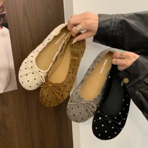 Women Polka Dot Ballet Flats Slip‑on Round Toe