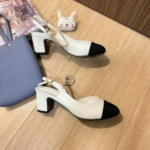 Women Slingback Pumps Two Tone Black White Block