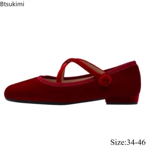 Women Suede Round Toe Mary Jane Flat Shoes