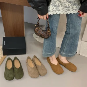 Women Suede V Cut Flat Shoes Soft Sole