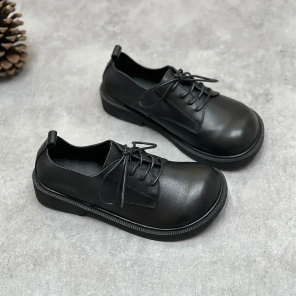 Women’s Retro Genuine Leather Oxford Shoes Round Toe