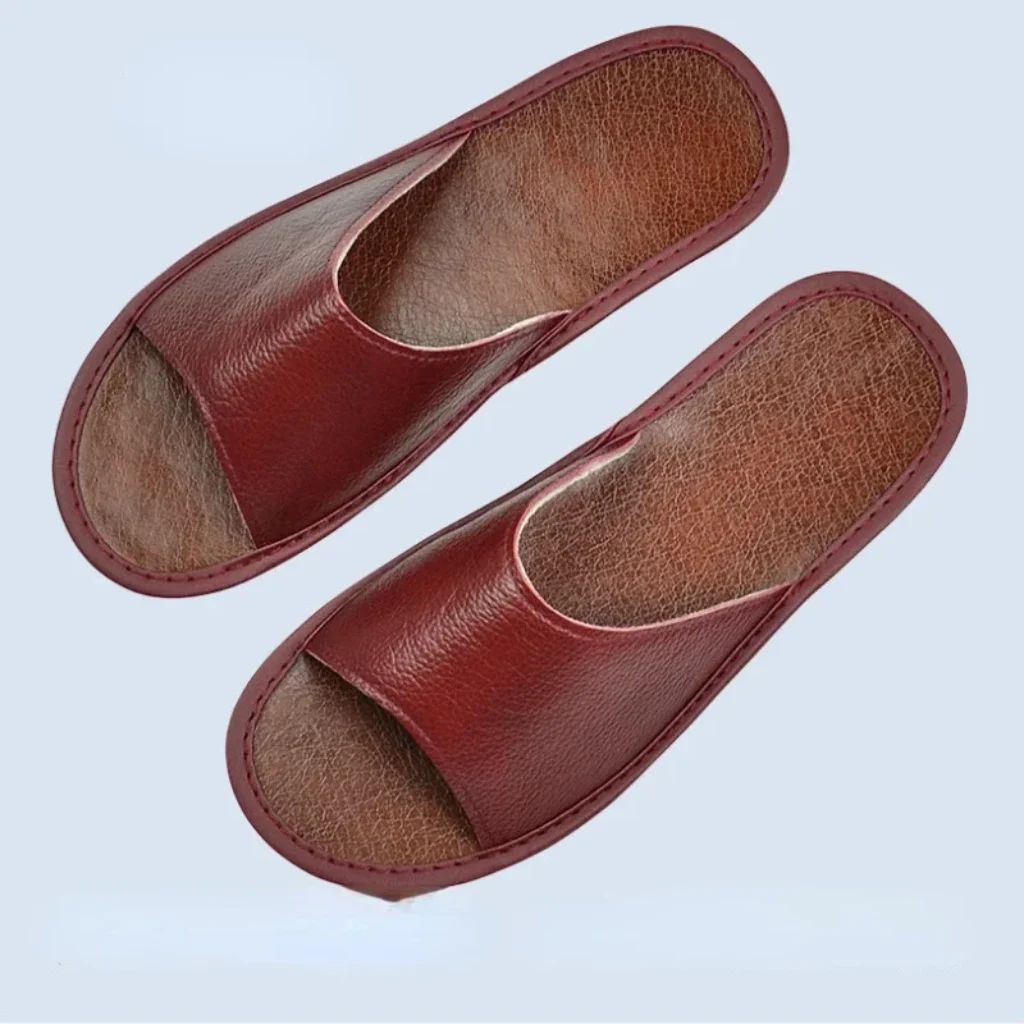 XIHAHA Summer Fashion Cowhide Genuine Leather Slippers Men