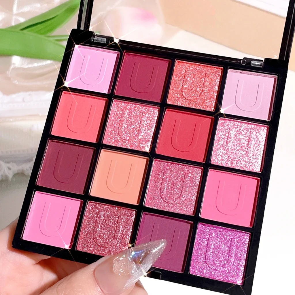 16-color Purple Eyeshadow Palette, Pearly Glitter Sequins Finish,