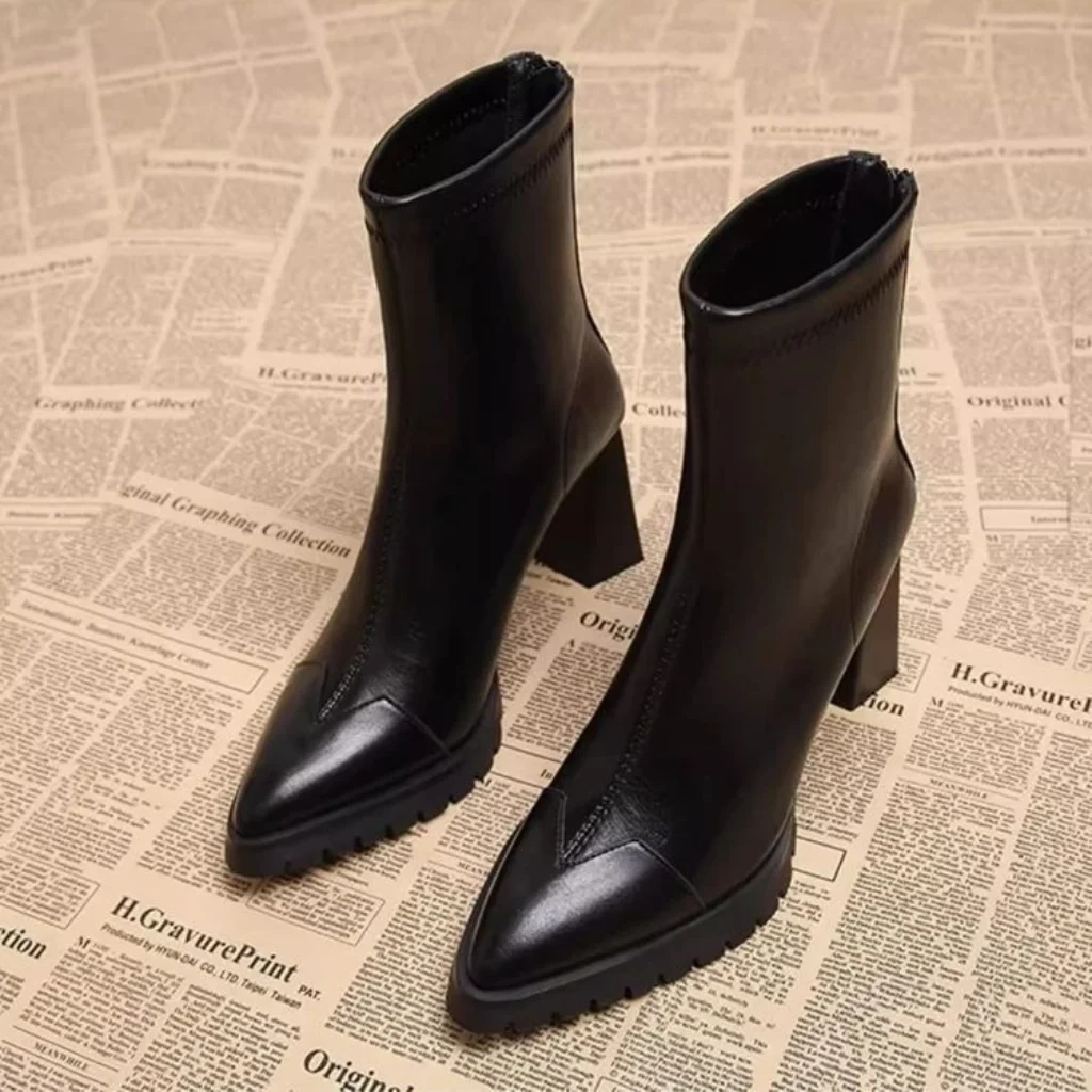 2026 Pointed Toe Ankle Boots Women Waterproof Mid