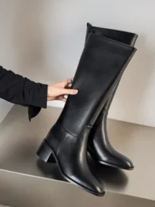 2026Women’s thick high heels knee high boots, black