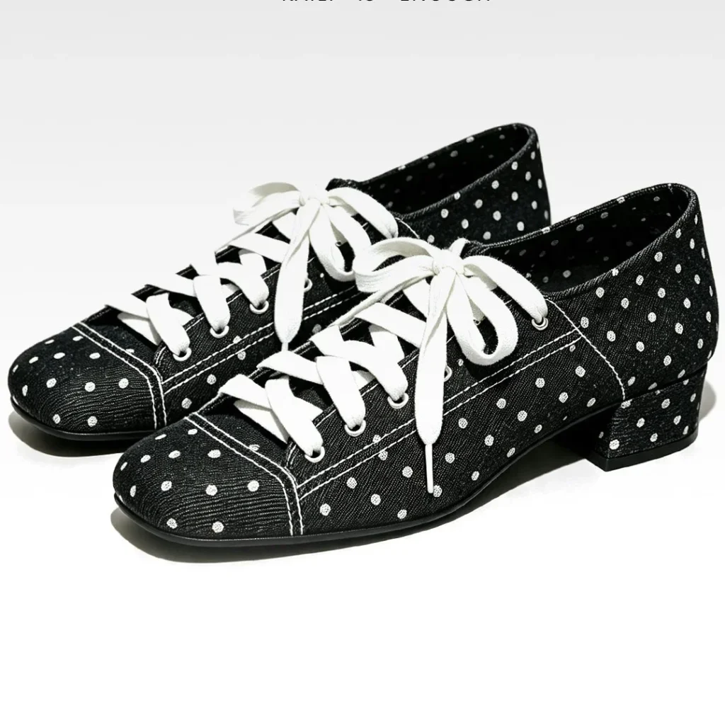 2027 Women Polka Dot Low Block Heel Shoes