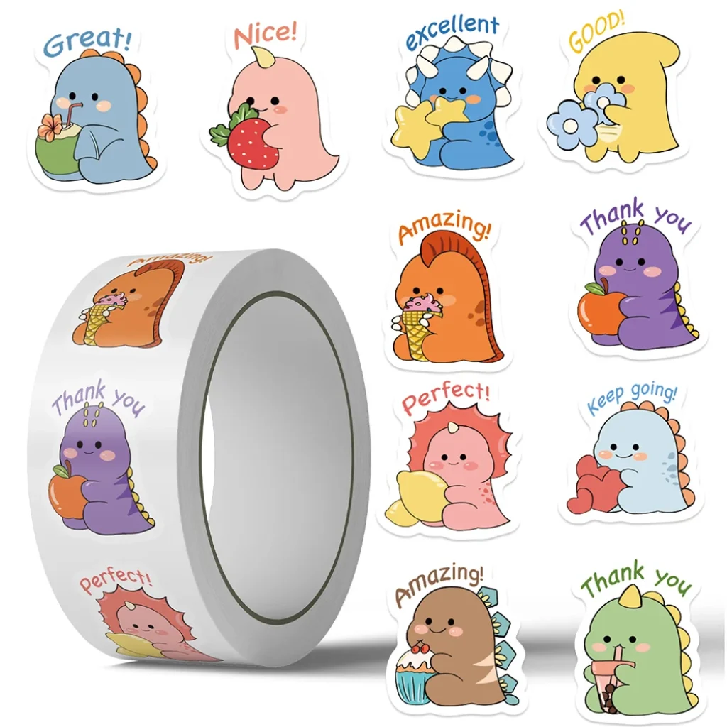 /Roll Cartoon Cute Dinosaur English Reward Roll Sticker