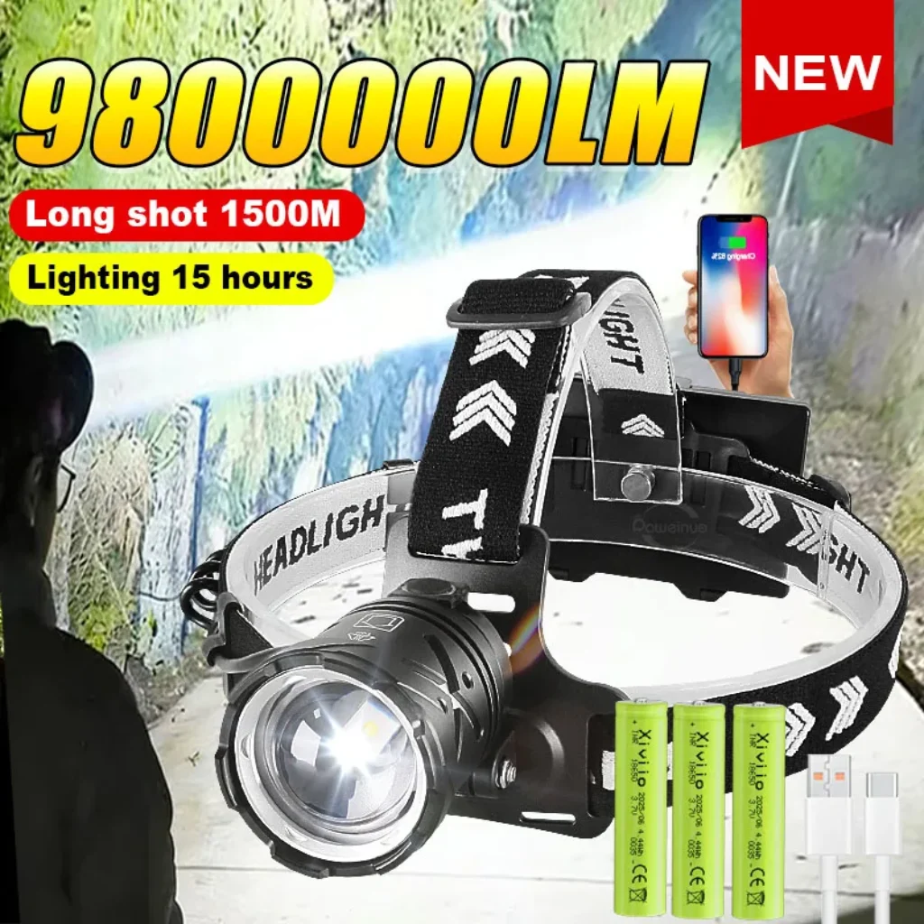 98000000LM High Power LED Headlamp 800W/L2 Headlight Long