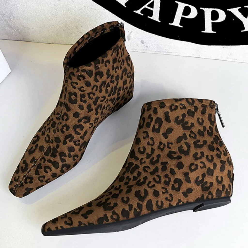 BIGTREE Autumn Winter Leopard Print Retro Pointed Toe