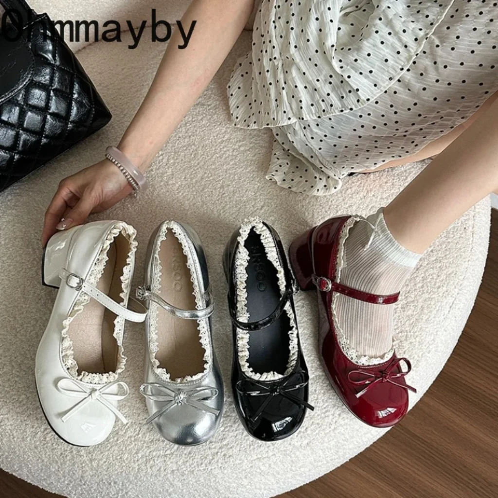 Butterfly-knot Women Mary Jane Shoes Elegant Patent Leather