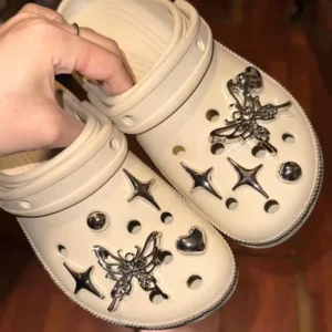 Butterfly Punk Charms DIY Crocs Silver Detachable Decorative