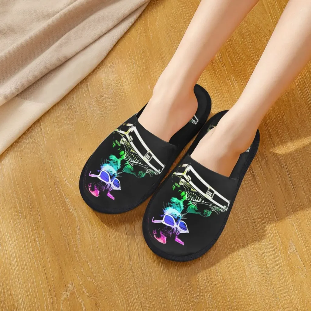 Custom House Cat Rainbow Dj Kitty Slippers Memory