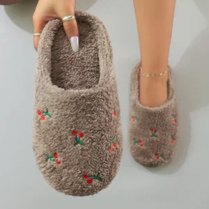 Cute Embroidered Fruit Plush Autumn Winter Warm Women’s