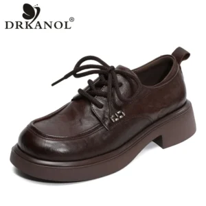 DRKANOL 2026 Women Genuine Leather Shoes Handmade Retro